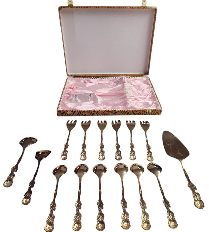 "Raro juego de servir postre Demitasse con estuche de mango rosa dorado inoxidable 4,25""" Foto 3 de 4