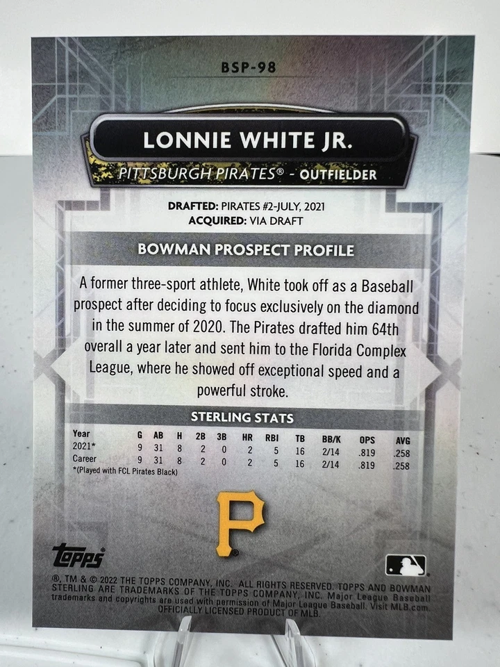 2022 Bowman Sterling Prospects Mini-Diamond Refractor /150 Lonnie White Jr - Image 2 of 2