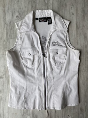 Vtg Harley Davidson Motorcycles Womens White Vest Bling Corset Back Sz M 