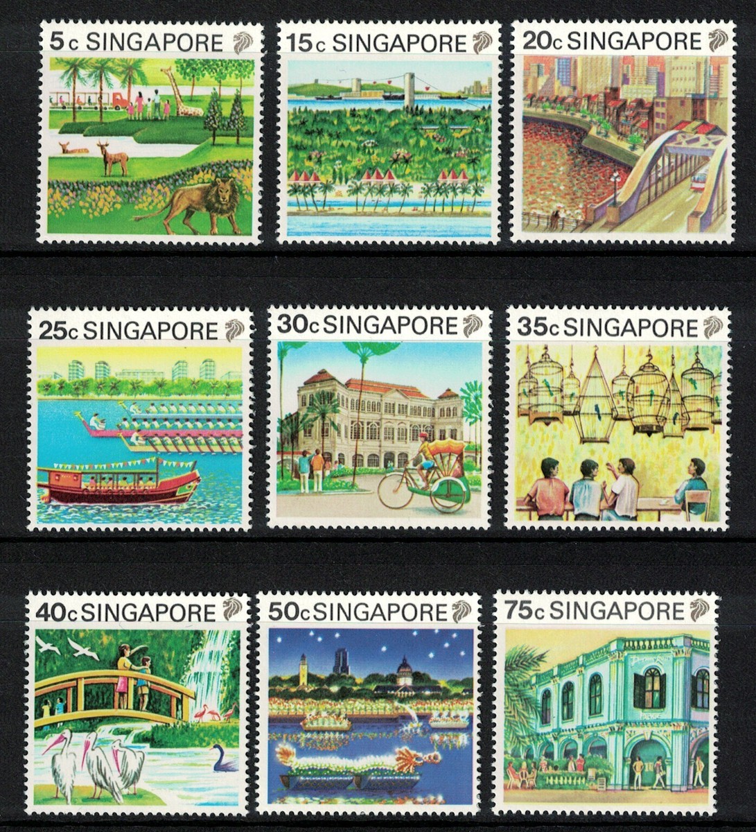 SINGAPORE 1990 TOURISM LOW VALUE COMP. SET OF 9 STAMPS SC#567-575