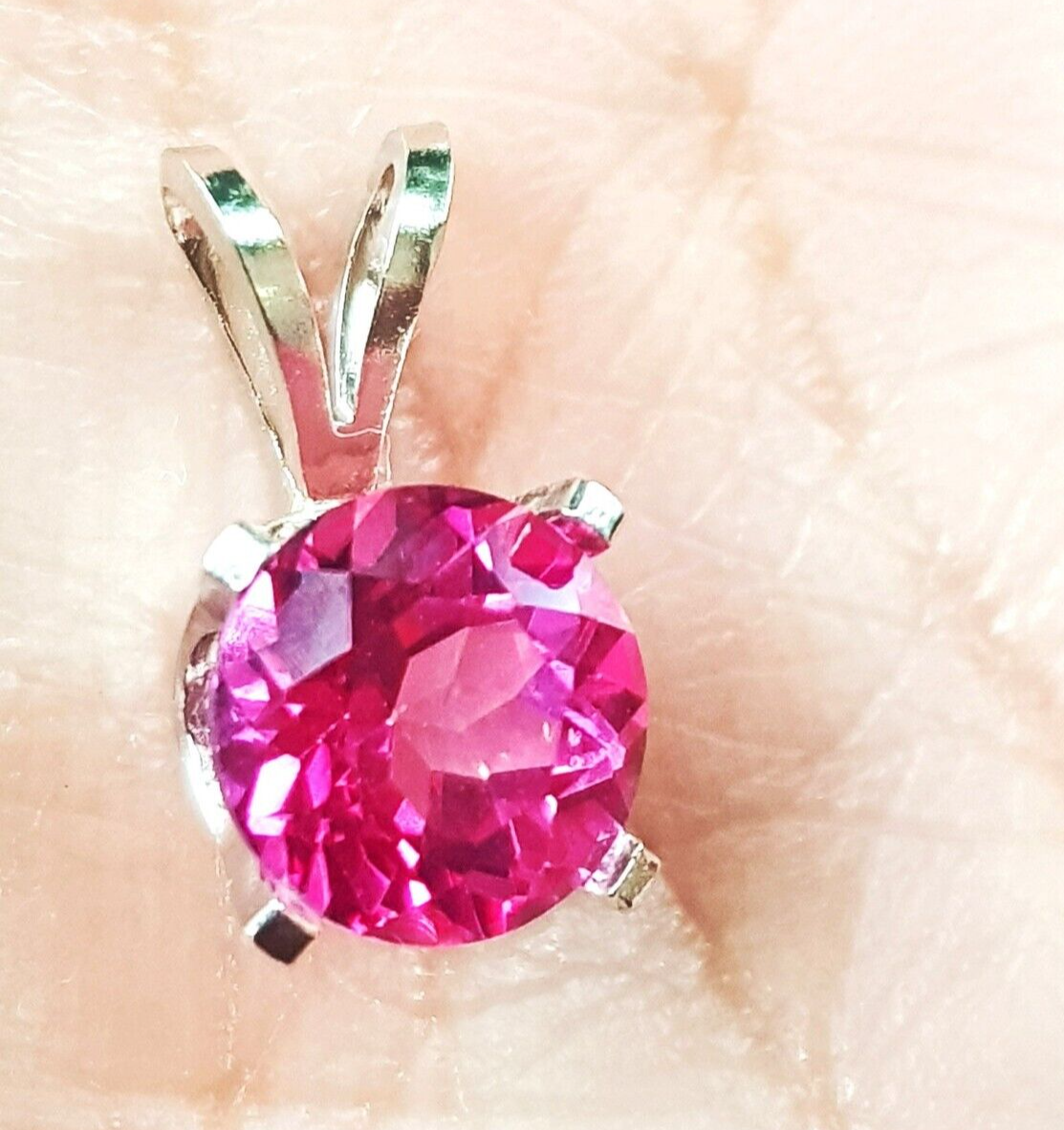 24.18 Ct Natural Pink Sapphire Round Cut 925 Silver Pendant Gift for Women
