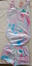 Rainbow Leotards with Shorts for Girls and Rainbow two Piece Bodysuits 7/8 Years