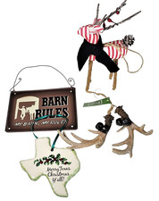 4 Holiday Ornaments Antlers Reindeer Merry TX Christmas Y  all Barn Rules