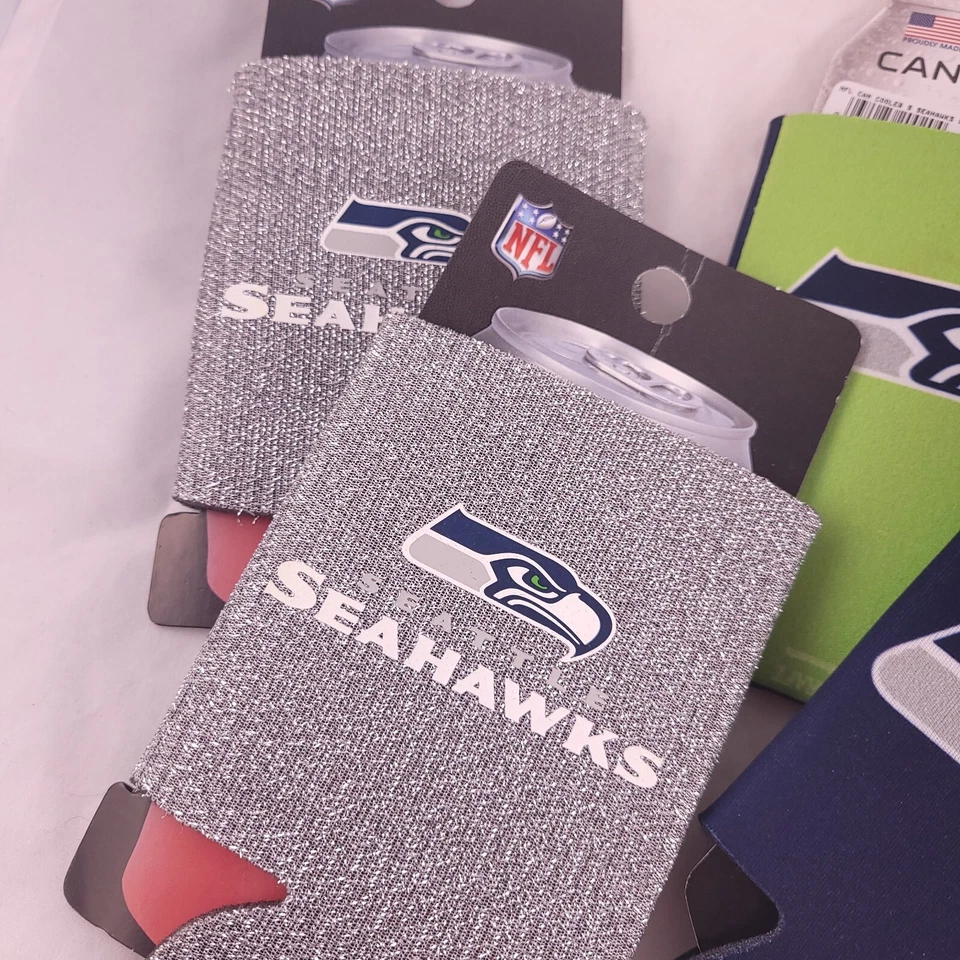 Seattle Seahawks Football Fan Lot Decals, Buttons, Rings, Footballs, Can Coolers - Image 2 of 4