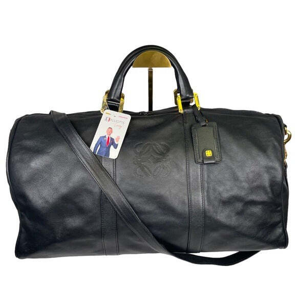 LOEWE ビジネスバッグ　ブラック×ゴールド Loewe Leather Black Gold Zip Large Boston Duffel Keepall 50