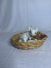 Vintage Ceramic Pig in Woven Basket w/ Piglets Taiwan