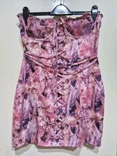 I Saw It First Pink Renaissance Mini Bodycon Dress Ruched Bardot UK14 42 Lace Up