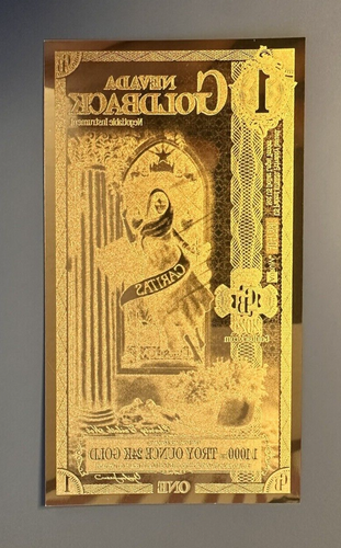 Gold Nevada 1 Golback certificate, 1/1000 troy ounce, ornate design with “Caritas” banner and crown motif.