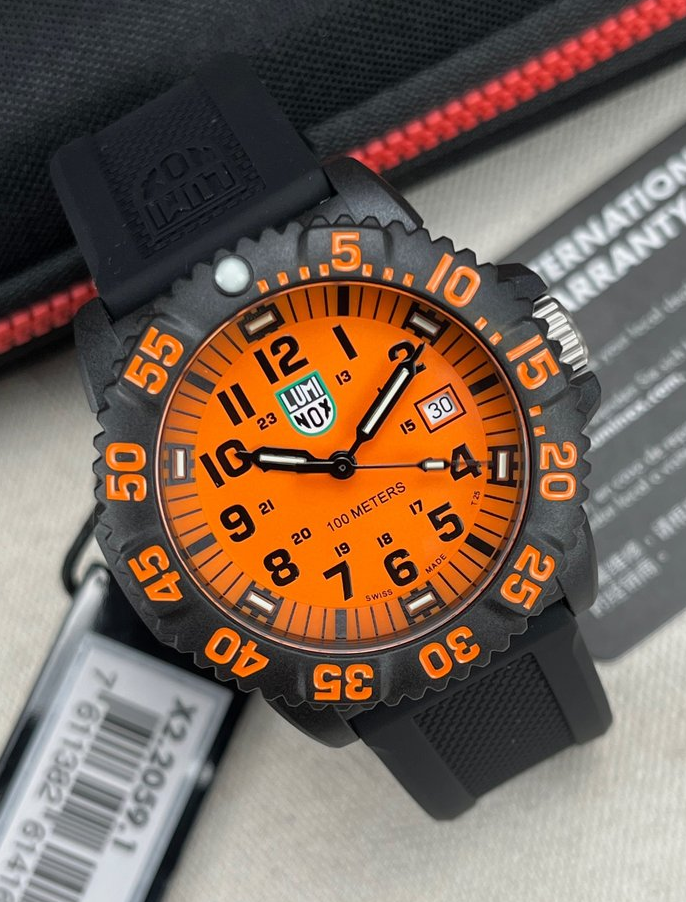 Luminox G Sea Lion Orange Dial Men's Military Watch Date Indicator