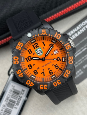 Luminox G Sea Lion Orange Dial Men's Military Watch Date Indicator