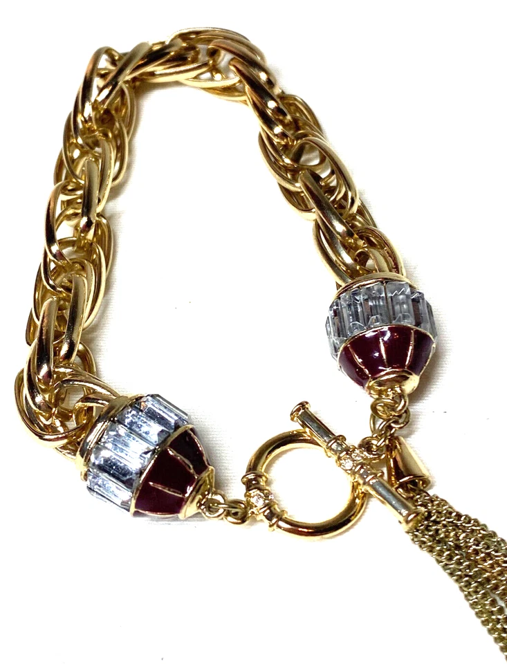 Brazalete de palanca grueso tono dorado mercado negro de la Casa Blanca cadena cristales borla Foto 3 de 4