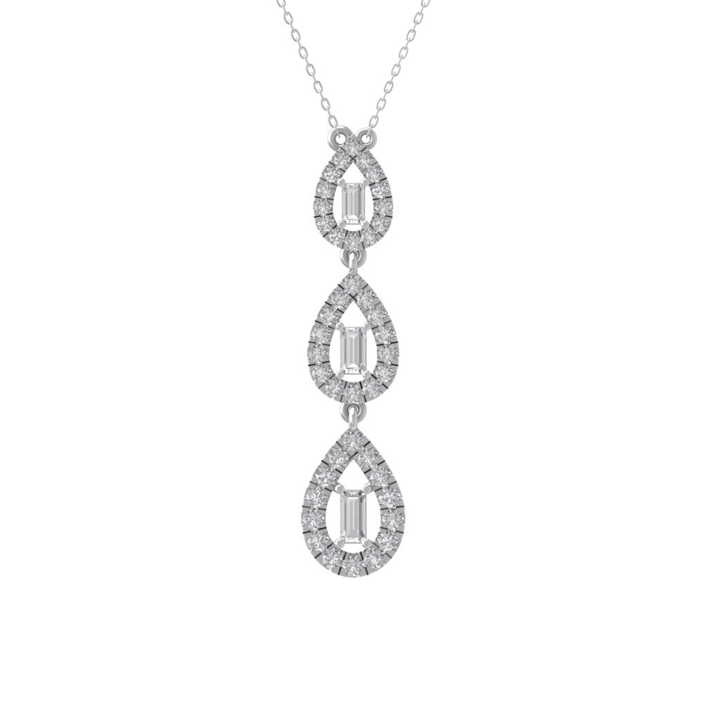 14k White Gold Natural Diamond Fashion Pendant Necklace 18" Silver