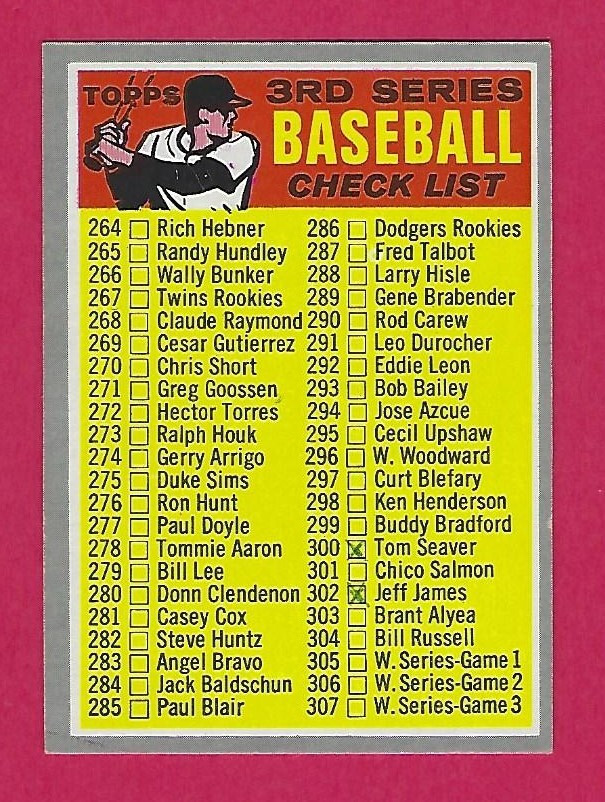 1970 Topps 3rd Series Checklist #244 - Red bat on Front - Marked