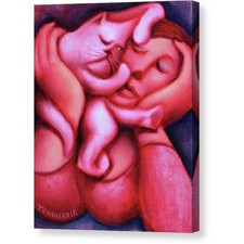 Woman And Persian Cat Canvas Print 11.5" x 14" | Gift Idea Wall Art Decor