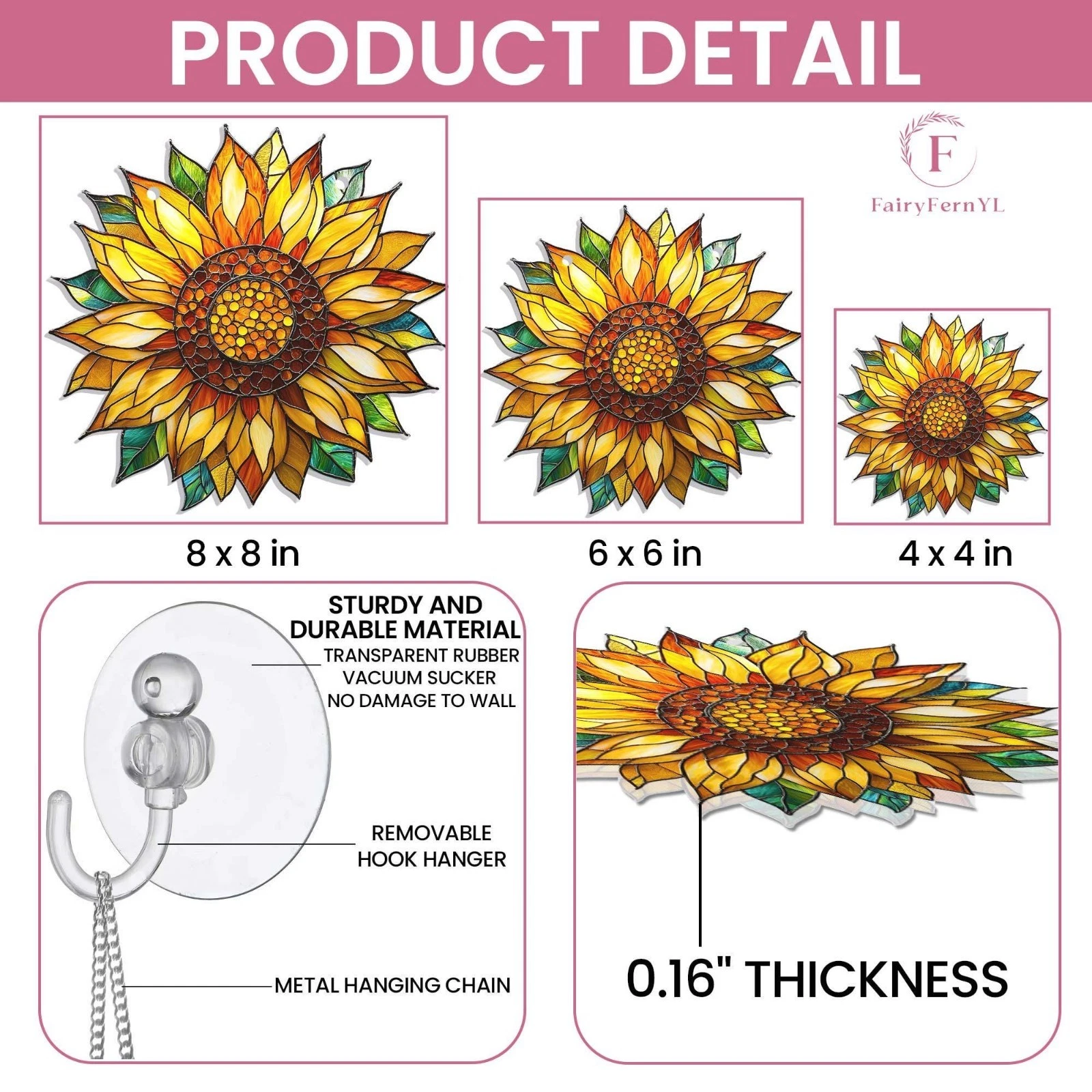 Sunflower Acrylic Suncatcher Hanging, Window Decor Ornament