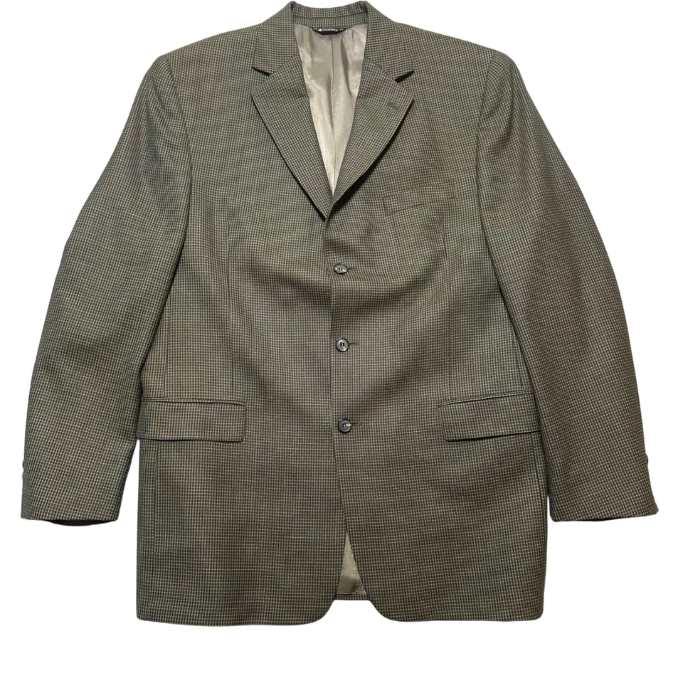 J Ferrar Men's Blazer Jacket 44L Brown Houndstooth 100% worsted Wool Suit Coat - Image 2 of 4