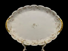 1905 Circa Theodore Haviland Limoges Oval Platter Pink Roses Gold Gilt 16.5x11"
