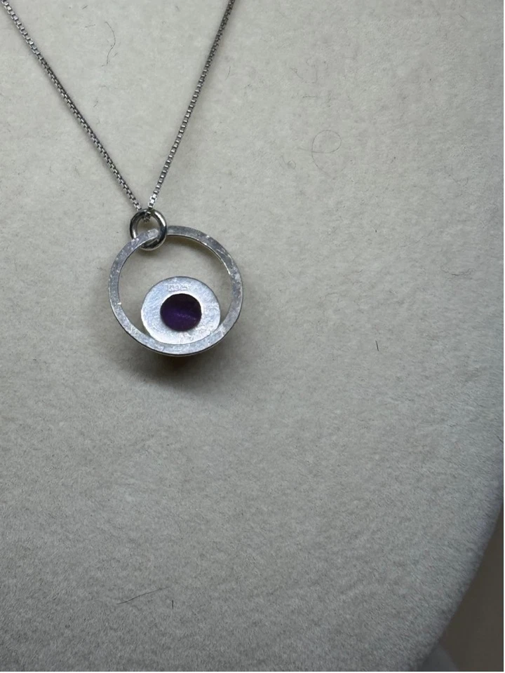 Circular Amethyst Sterling Silver Pendant 925 Italy - Image 4 of 4