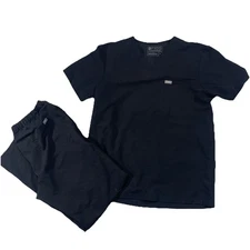 Figs Catalina Black One-Pocket Scrub Top Livington Pant Set Womens Medium S4