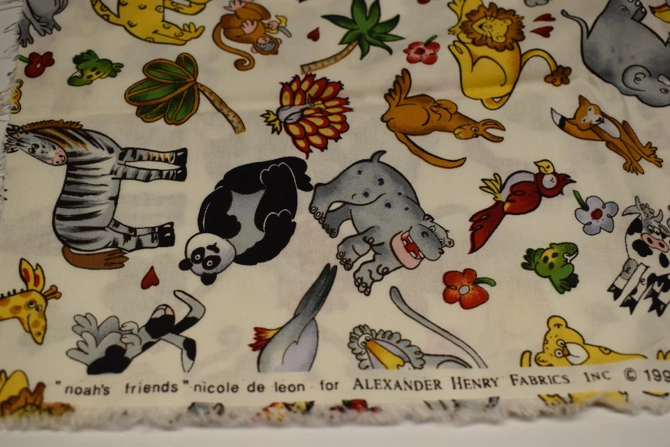 ALEXANDER HENRY FABRICS noah's friends 1/2 YARD zebra sheep giraffe hippo panda - Image 2 of 4