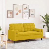 2-Sitzer Sofa Samt Gelb 140 Cm Mit Zierkissen