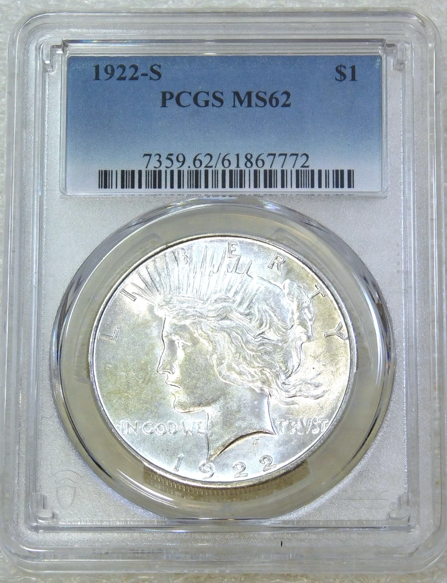 【1922-S ピースダラー】PCGS MS62｜初期ピース Silver MS 62 Graded 1922 Year Peace Dollars (1921-1935) for sale