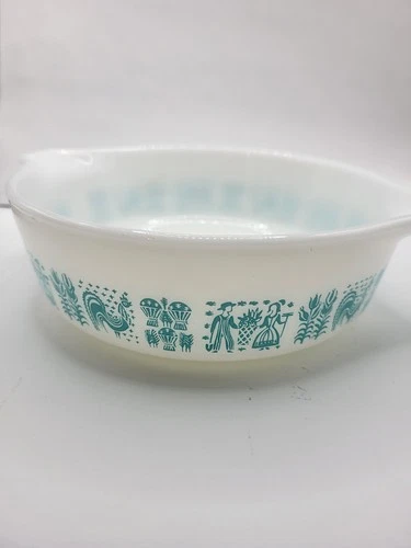 Pyrex Amish Butterprint Cinderella Casserole #171 White Turquoise 1 Pt
