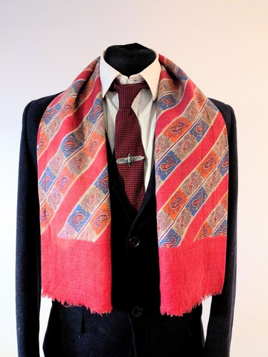 Men's Vintage Paisley Scarf, Gents 60's Wool Multicoloured Scarf Opera Cravat - Picture 5 of 9