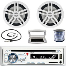 Pyle 1-DIN Bluetooth Marine CD Receiver W/White Cover, 2x 6.5" 180W Max Speakers