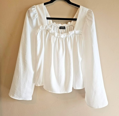 #ad #ad Blouse Women Sz S White Off The Shoulders Peasant Top on twelfth boho fairy $12.00