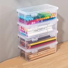 4Pcs Large Transparent PP Storage Boxes with Lids Office Craft Organizer