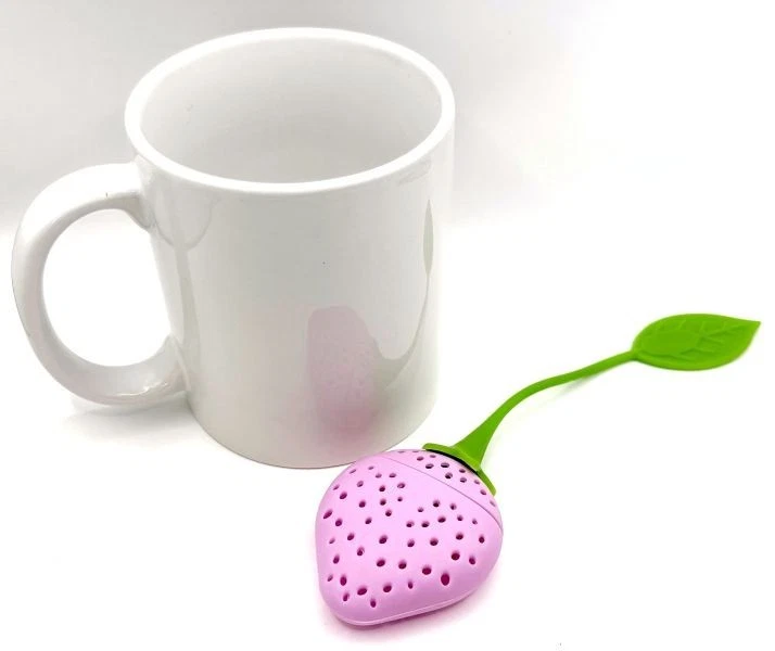 Dos infusores de té de hojas sueltas de silicona de grado alimenticio con fresa rosa fruta tamaño Foto 4 de 4