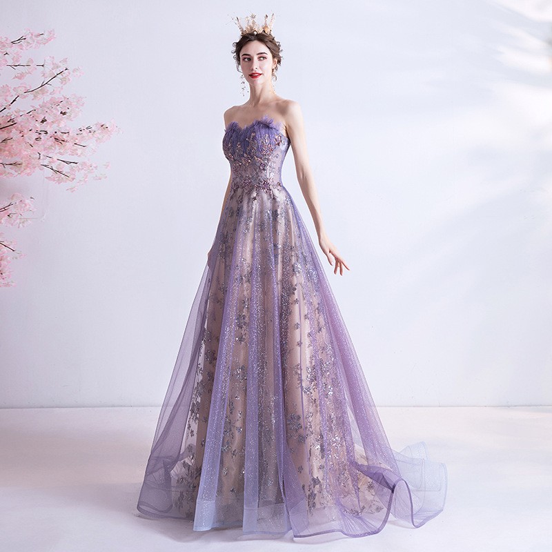 Strapless Purple Sequin Starry Dress Wedding Dress | eBay