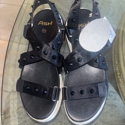 ASH Womens Black Studs Layered 1-1/2'' Platform Sunny Wedge Leather Sandals 40