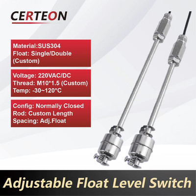 304 Stainless Steel Liquid Level Sensor Float Switch Adjustable 100 800mm Single