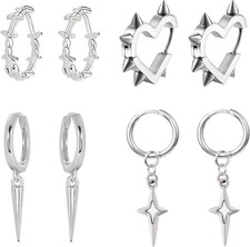 Gothic Earrings Set Y2K Heart Spike Stud Gothic Star Hoop Emo Punk Grunge Thorn