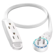 1 Ft. 16/3 Light Duty Indoor Extension Cord 360° Rotating Flat Plug 2-Sided with