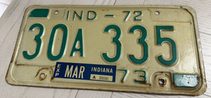 Vintage Indiana 1972 Metal License Plate30A 335