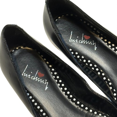 Luichiny Women's Ballet Flats Shoes Sz 6 Black Leather Preppy Polka Dot Pom Pom - Picture 3 of 11