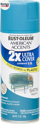 Rust Oleum 280720 American Accents Ultra Cover 2X Spray Paint, Satin Lagoon, 12-