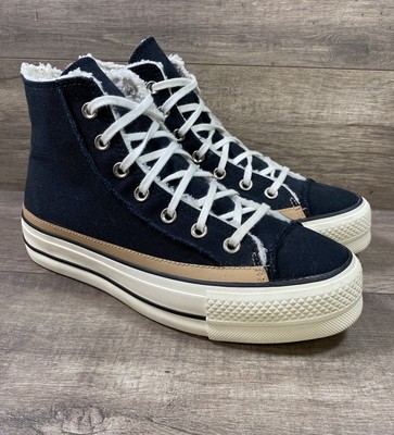 Converse Chuck Taylor All Star Lift Platform High Top Faux Fur Blk Womens Size 9