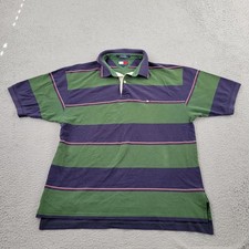 Tommy Hilfiger Polo Mens XL Green Striped Embroidery Short Sleeve Shirt