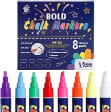 TBC Chalk Marker, 8 Neon Colors Bold Chalk Pens, Dual Tip Liquid Chalk Pens