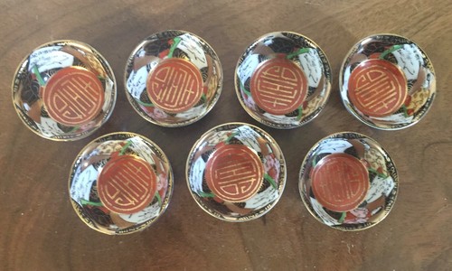 Set 7 Japanese Porcelain Saki Tea Cups Imari Interior Blue & White Landscape - Picture 2 of 11
