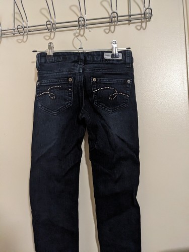 Justice Premium Girls Jeans Dark Wash Size 6R Skinny Low Rise Jewels Stretch - Picture 4 of 4