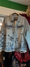 Victorious Men's Washed World Tour Long Sleeve Denim Jean Jacket Coat LARGE