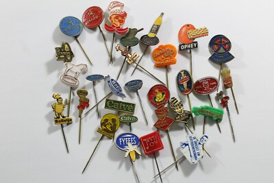 Antique 30 Enamel PINS Major Brands Food c.1950-1960