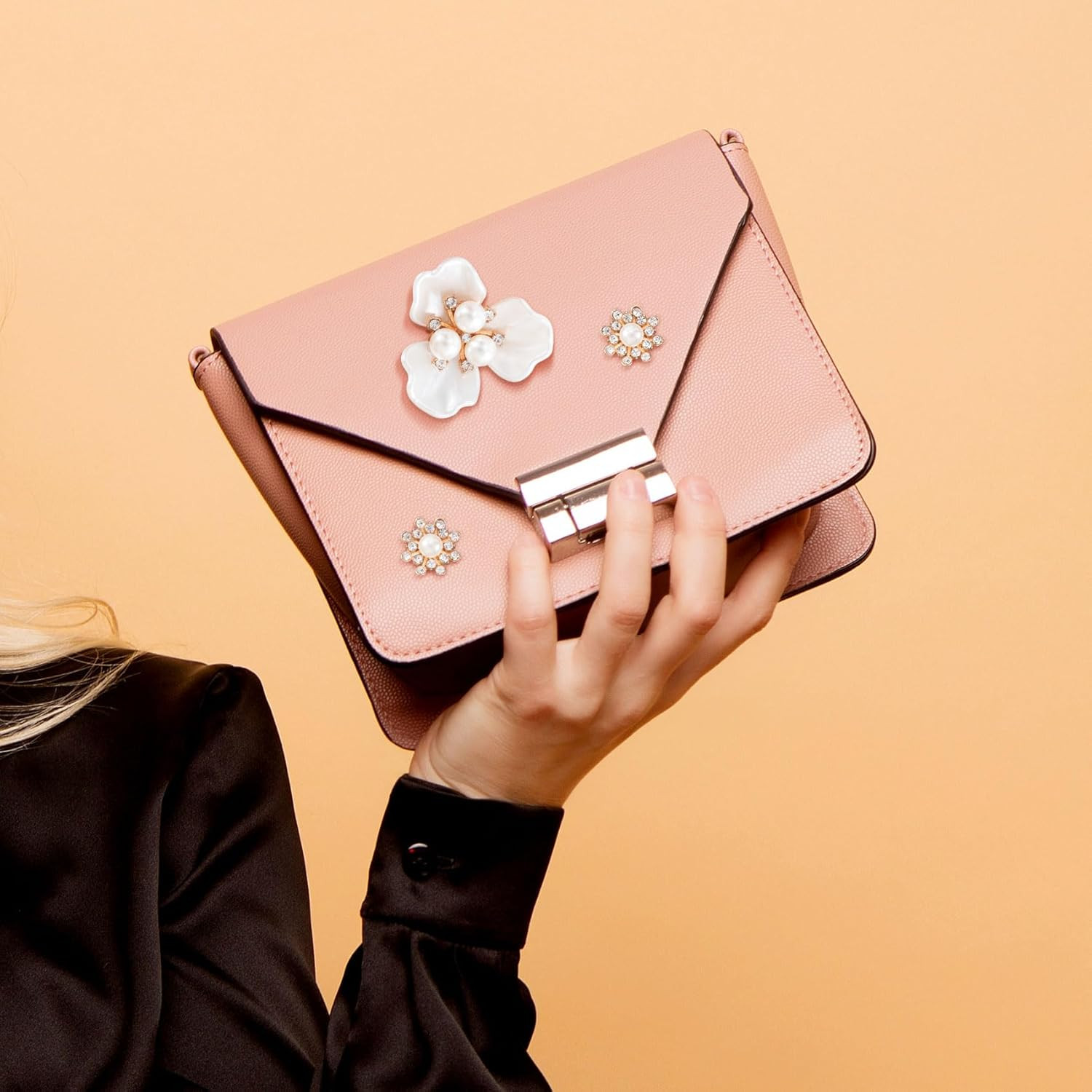 14 Pcs Pearl Rhinestone Buttons, Crystal Embellishments Flat Back Button, Flower