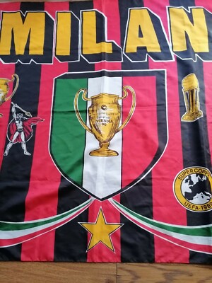 Bandiera Rara celebrativa STORIA A.C. Milan 130x100 COPPA CAMPIONI 1990 VIENNA