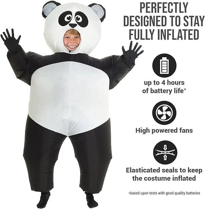Disfraz de panda inflable gigante para niños niños niñas traje de grasa de oso inflable Halloween Foto 2 de 4